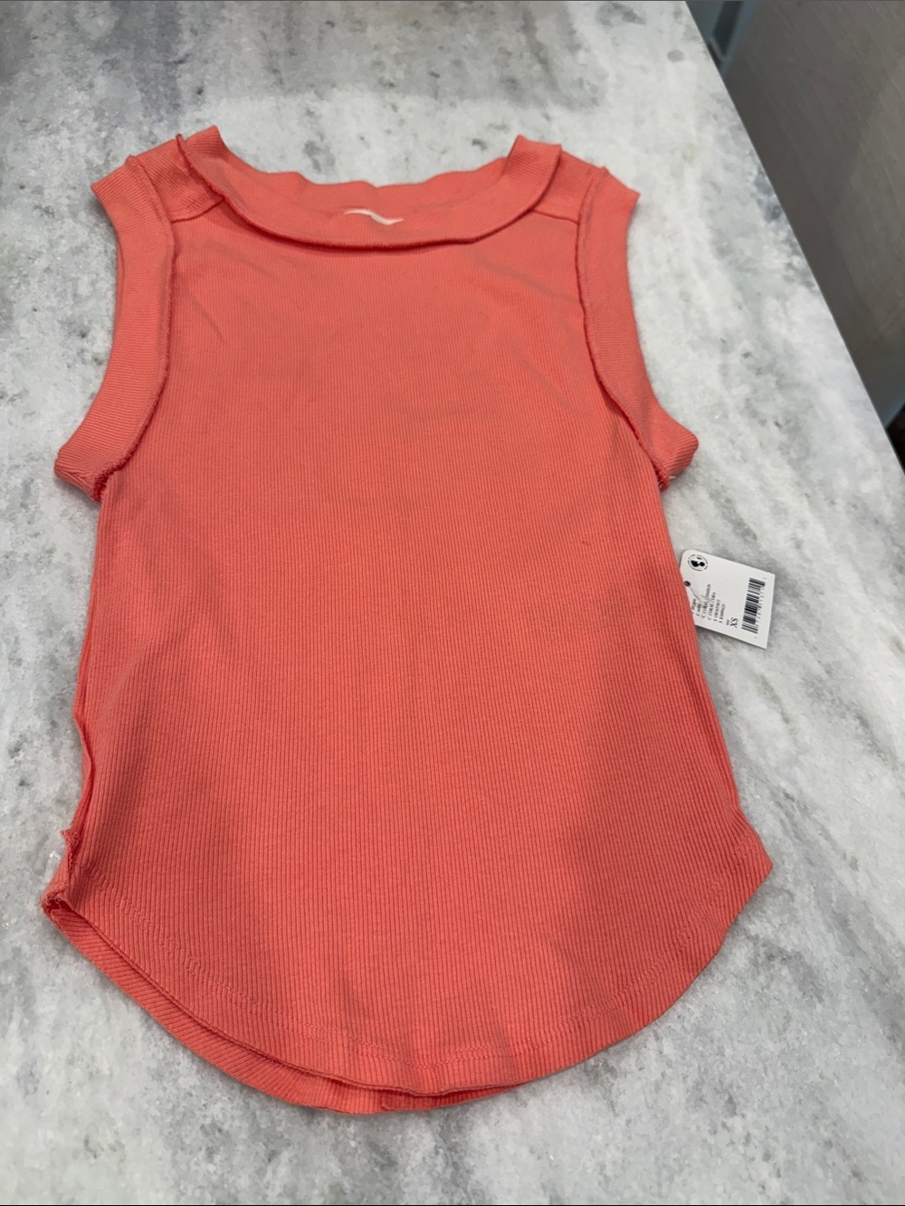 Free People Ribbed Sleeveless Tank Top in Coral